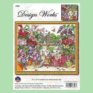 NWT Design Works "Full Bloom Garden" Counted Cross Stitch Kit, 14"x18", No.3393
